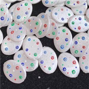 white pearlized shell oval beads with evil eye, approx 16-22mm