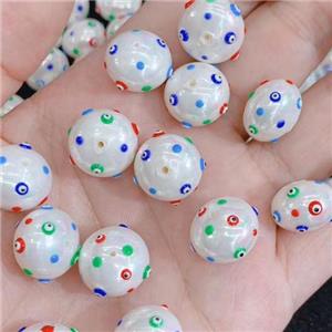 white pearlized shell oval beads pave evil eye, approx 10x14mm