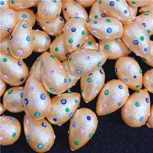gold champagne pearlized shell teardrop beads pave evil eye, approx 16-25mm