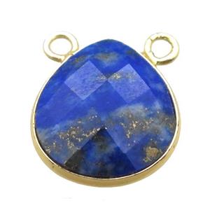 blue Lapis teardrop pendant with 2loops, gold plated, approx 15mm