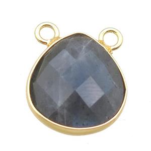 Labradorite teardrop pendant with 2loops, gold plated, approx 15mm