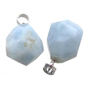 blue Aquamarine pendant, freeform, approx 12-16mm