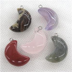 mixed Gemstone Pendant, Crescent moon, approx 12-25mm