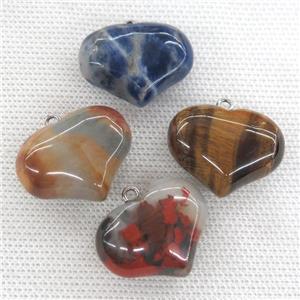Mixed Gemstone heart pendant, approx 20-27mm