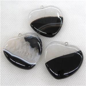 black Agate Druzy heart pendant, approx 40x40mm