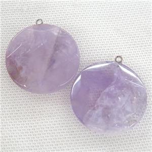 purple Amethyst circle coin pendant, approx 36mm dia