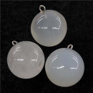 white Agate pendant, round ball, approx 20mm dia