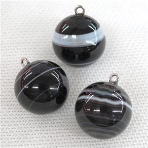 round black striped Agate ball pendant, approx 20mm dia