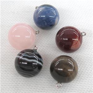 mixed Gemstone round ball pendant, approx 20mm dia