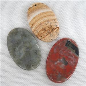 mixed Gemstone oval pendant, approx 35-55mm