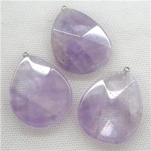 purple Amethyst pendant, faceted teardrop, approx 35-45mm