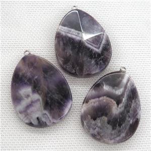 Dog tooth Amethyst pendant, faceted teardrop, approx 35-45mm