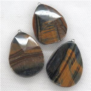 iron Tiger eye stone pendant, faceted teardrop, approx 35-45mm