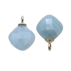 blue Aquamarine pendant, faceted square, approx 8mm