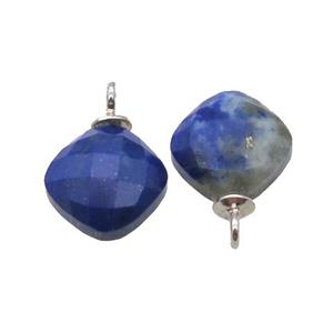 blue Lapis Lazuli pendant, faceted square, approx 8mm