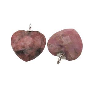 faceted Rhodonite heart pendant, approx 11mm