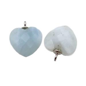 blue Aquamarine pendant, faceted heart, approx 11mm