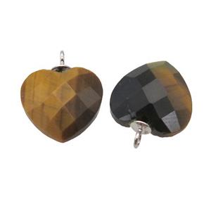 natural yellow Tiger eye stone pendant, faceted heart, approx 11mm