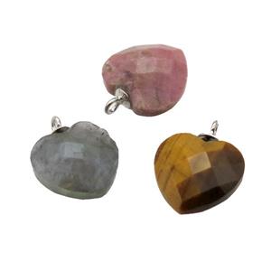 mixed Gemstone pendant, faceted heart, approx 11mm