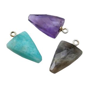 mixed Gemstone pendant, faceted arrowhead, approx 11-16mm