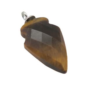 Tiger eye stone pendant, faceted arrowhead, approx 9-15mm