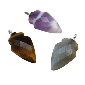 mixed Gemstone pendant, faceted arrowhead, approx 9-15mm