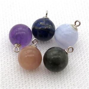 Mix Gemstone round ball pendant with 925silver bail, approx 10mm dia