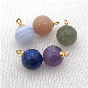 mix Gemstone round ball pendant with 925silver bail, approx 10mm dia