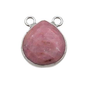 pink Rhodonite pendant with 2loops, faceted teardrop, approx 14-15mm