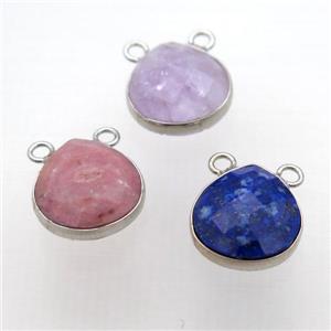 mixed Gemstone pendant with 2loops, faceted teardrop, approx 14-15mm