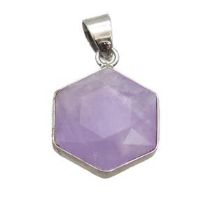 purple Amethyst pendant, faceted hexagon, approx 14-16mm