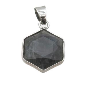 Labradorite pendant, faceted hexagon, approx 14-16mm