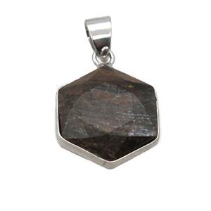 Bronzite pendant, faceted hexagon, approx 14-16mm