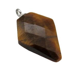 Tiger eye stone pendant, faceted arrowhead, approx 11-16mm