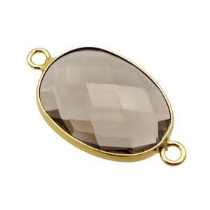 Smoky Quartz oval connector, approx 17-22mm