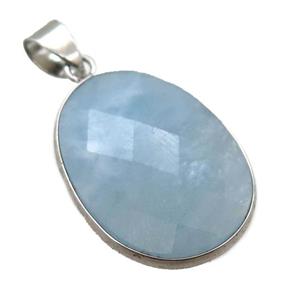 blue Aquamarine oval pendant, approx 17-22mm