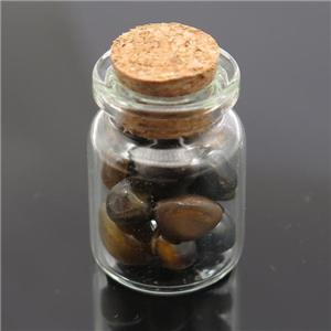 Wishing Bottle pendant with Tiger eye stone chips, approx 22-35mm