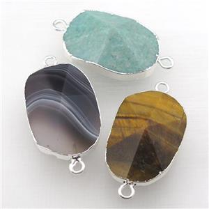 mixed Gemstone connector, point, freeform, silver plated, approx 20-35mm