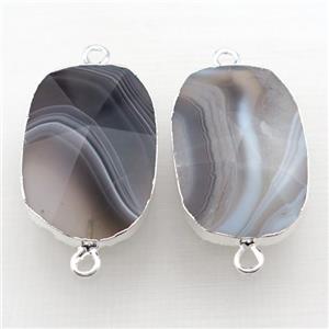 Botswana Agate connector, point, freeform, silver plated, approx 20-35mm
