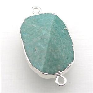 green Amazonite connector, point, freeform, silver plated, approx 20-35mm