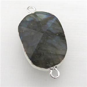 Labradorite connector, point, freeform, silver plated, approx 20-35mm