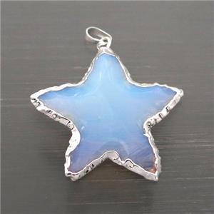white Opalite star pendant, hammered, silver plated, approx 30mm