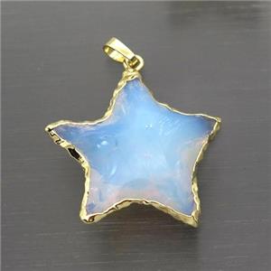 white Opalite star pendant, hammered, gold plated, approx 30mm