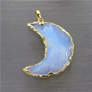 white Opalite moon pendant, hammered, gold plated, approx 27-33mm