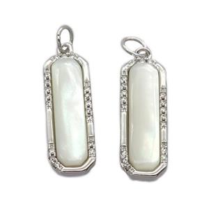 copper pendant pave zircon with white pearlized shell, platinum plated, approx 8-22mm