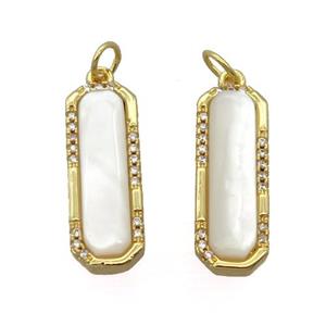 copper pendant pave zircon with white pearlized shell, gold plated, approx 8-22mm