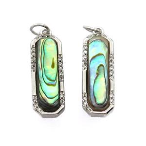 copper pendant pave zircon with Abalone shell, platinum plated, approx 8-22mm