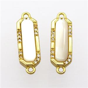 copper connector pave zircon with pearlized shell, gold plated, approx 7-17mm