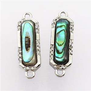 copper connector pave zircon with Abalone shell, platinum plated, approx 7-17mm
