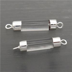 Crystal Quartz column connector, silver plated, approx 5-18mm